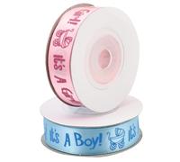 NIYANGLE Ruban pour Loisirs Créatifs Bébé It'S A Boy/Girl 2 Rouleaux 10 Yards Polyester Rose et Bleu Ciel Décoration Photo Nœud pour Gâteau de Naissance et Fête Shower