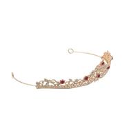 NIYANGLE Serrage-Tête Couronne d'Anniversaire en Strass pour Femmes, Diadème Tiare Dorée et Rouge, Accessoire Cheveux Fête, Mariage, Concours, Bal et Cosplay, Décoration Capillaire