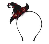 NIYANGLE Serre-tête Chapeau de Sorcière pour Halloween Bandeau Créatif Forme de Bonnet de Magicien Ajustable pour Cheveux Noir Rouge
