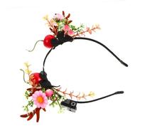 NIYANGLE Serre-tête de Noël de Cerf avec Fleurs et Baies et Lumière Colorée pour Cheveux Bandeau de Noël Coiffe