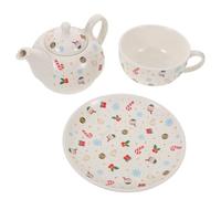 NIYANGLE Service à Thé en Céramique Blanc de Noël avec Tasses à Café et Soucoupes, Résistance aux Éclats, Design Élégant pour Fêtes et Moments Conviviaux