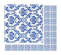 NIYANGLE Serviettes en Papier Bleu Vintage à Fleurs, Lot de 100 Feuilles, Décoratives et Polyvalentes pour Fêtes et Hôtels, Motif Délicat Style Porcelaine Bleue et Blanche