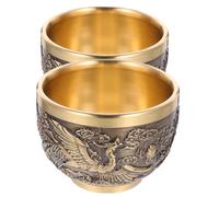 NIYANGLE Tasse à Thé en Laiton Vintage 2 Pièces Motifs Dragon et Phénix, Empilable, Surface Lisse, pour Service à Thé Rétro et Décoration Intérieure