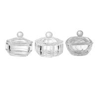 NIYANGLE Tasses à Nail Art Facile à Utiliser avec Couvercle en Cristal Lot de 3 Verre Borosilicate Haute Transparence pour Manucure Professionnelle à Domicile ou Salon