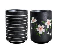 NIYANGLE Tasses Japonaises Vintage en Poterie Céramique 300 Ml, Lot de 2 Tasses à Thé à Bord Droit, Maison Service en Restaurant