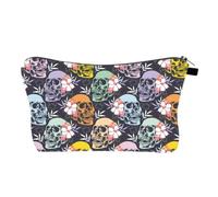 NIYANGLE Trousse de Maquillage pour Femme Imprimé Tête de Mort, Paquet de Rangement en Polyester Léger et Compact, pour Voyage et Activités Extérieures