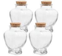 NIYANGLE Verre Bouteilles 4 Pièces à Vœux Cœur 160ml avec Bouchon | Lot de 4, Verre Clair et Liège, pour Souvenirs, Confettis, Tables de Mariage