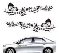 NIYATA 2 Pcs Autocollant Voiture, Stickers pour Voiture Avec Motif Papillons et Fleurs,Autocollant Voiture Tuning pour Capot de Voiture,Moto,Planches à Roulettes,Valises,Murs(Noir)