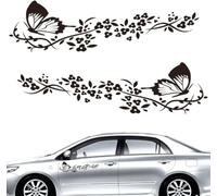 NIYATA 2 Pcs Autocollants Voiture, Stickers Avec Motif Papillons et Fleurs,Autocollants Tuning pour Capot de Voiture,Moto,Planches à Roulettes,Valises,Murs(Noir)
