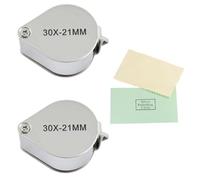 NIYATA 2Pcs Argent Loupe Bijoutier Haute Puissance, 30x et 20x Loupe de Poche,Pliable Loupe Portable,Antiquités Loupe Horloger et 2 Chiffons de Polissage,pour l'Evaluation de Bijoux