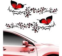 NIYATA 2Pcs Autocollants Motifs Fleurs Et Papillons, Fleurs Autocollants de Voiture,Autocollant Papillon pour Voiture,Sticker Fleur noir pour Voiture,Valises,Murs(Rouge et Noir)