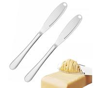NIYATA 2PCS Couteau à beurre,couteau à crème en acier inoxydable,20.5CM,Conception Ajourée et Dentelés,Pour Tartiner le Beurre,le Fromage,Confiture