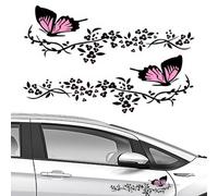 NIYATA 2Pcs Stickers Papillon pour Voiture, Avec Motif Fleurs et Papillons, pour Capot, Planches à Roulettes, Moto, Valises, Murs (Noir et Rose)