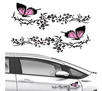NIYATA 2Pcs Stickers Papillon pour Voiture, Stickers pour Voiture Avec Motif Fleurs et Papillons,pour Capot de Voiture,Planches à Roulettes,Moto,Valises,Murs(Noir et Rose)