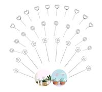 NIYATA 30Pcs Pince Porte Photo,Tige Port Photo,Pince Photo Metal,12CM,Forme de Coeur,Fleur,Rond,Tige Photo Metal,Porte-Carte Photo Métallique pour Mariage,Fête,Cadeau