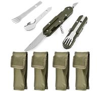 NIYATA 4Pcs Couverts De Camping Pliables, Kit Multifonction 5 En 1 Inox, Couteau Cuillère Fourchette Pour Pique-Niques, Randonnée Et Activités Extérieures