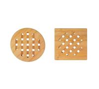 NIYATA Lot de 2 dessous de plat extra larges en bambou - Dessous de plat carrés et ronds en bois - Résistants à la chaleur - Dessous de plat en bambou - Idéal pour la cuisine, la table à manger - 19 x