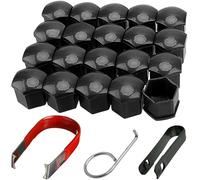 NIYATA Lot de 20 cache-écrous de roue - 17 mm - Noir - Avec outil de retrait pour voitures (17 mm)