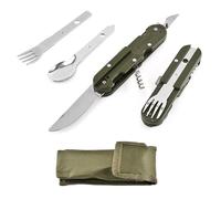 NIYATA Outils de Camping en Plein Air, Couvert Multifonction 5 en 1, Couteau Cuillere Fourchette, Couverts Camping Inox Pliable, Couteau Bivouac, pour Aventures, Pique-niques