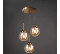 NIYKKA Transparent/Gris Fumé/Ambre Boule De Verre Suspension Lustre Industriel Vintage en Laiton Lustre 3 Lumières Suspension Cluster E27 Socket Plafonnier pour Cuisine Island Salon