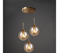 NIYKKA Transparent/Gris Fumé/Ambre Boule De Verre Suspension Lustre Industriel Vintage en Laiton Lustre 3 Lumières Suspension Cluster E27 Socket Plafonnier pour Cuisine Island Salon