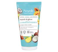 Niyok Après-shampoing Repair & Glow 150 ml pour cheveux abîmés | Soin hydratant, meilleur peignage humide, parfum de noix de coco aux fruits tropicaux, fabriqué en Allemagne