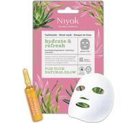 Niyok Masque tissu hydratant - Effet fraîcheur immédiat avec acide hyaluronique & aloe vera Hydrate & Refresh | Masque visage en fibre végétale compostable | Vegan | COSMOS NATURAL | Made in Germany