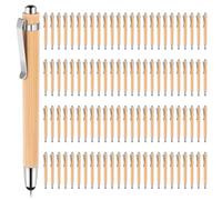 NIZEAMI Lot de 100 stylos à bille rétractables en bambou avec pointes de stylet pour écran tactile, encre noire de 1,0 mm, stylos cadeaux pour l'écriture des fournitures scolaires et de bureau