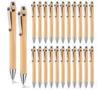 NIZEAMI Lot de 48 stylos à bille réutilisables en bambou pour le quotidien, le bureau, l'école, l'écriture, encre noire