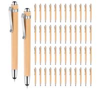 NIZEAMI Lot de 50 stylos à bille rétractables en bambou avec pointes de stylet pour écran tactile, encre noire, stylos cadeaux pour l'écriture de fournitures scolaires et de bureau