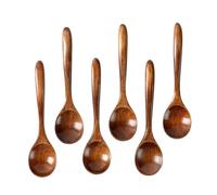 NIZEAMI Lot de 6 cuillères en bois de 6,5 cm - Idéales pour manger la soupe, la conservation des verres et des boîtes de conserve - Set d'ustensiles de cuisine