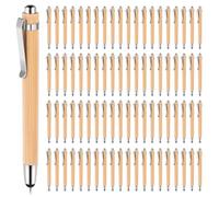 NIZEAMI Lot de 80 stylos à bille rétractables en bambou avec embouts de stylet pour écrans tactiles, stylos à bille rétractables à encre noire de 1 mm pour écrire, fournitures scolaires et de bureau