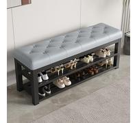 Nizer Banc à chaussures avec cadre en métal avec coussin en cuir synthétique, rangement pour entrée, chambre à coucher, couloir, salon - 100,1 cm Noir