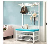 Nizer Banc à chaussures avec porte-manteau 16 crochets et 2 étagères Noir 100 x 33 x 17 cm Tapis antidérapant Idéal pour chambre à coucher, couloir, salon