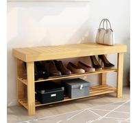 Nizer Banc à chaussures en bambou avec étagère de rangement à 3 niveaux et siège rembourré pour entrée et salon, étagère à chaussures et tabouret à langer pour salle de bain, armoire à chaussures,