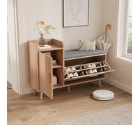 Nizer Banc à chaussures en bois avec 3 portes d'entrée et rangement 100 x 30 x 69,5 cm Meuble à chaussures élégant pour salon et chambre à coucher Design gain de place