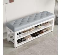Nizer Banc à chaussures rembourré à 2 niveaux en similicuir et cadre en métal pour entrée, chambre à coucher et salon (blanc, 100,1 cm)