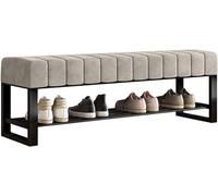 Nizer Banc à chaussures rembourré avec boucle de rangement rembourrée à 2 niveaux en métal noir pour chambre à coucher, couloir, porte d'entrée - Élégant et fonctionnel