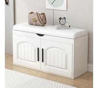 Nizer Banc de rangement à chaussures en bois avec plateau rabattable à 2 niveaux Design européen Économie d'espace de rangement pour le salon (80 x 32 x 42 cm)