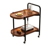 Nizer Chariot de service mobile avec roulettes 2 niveaux de rangement en bois pour salon de beauté Finition noyer Étagères roulantes pour la maison et le salon Table basse élégante