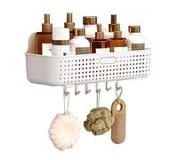 Nizer de douche mural avec 6 crochets, étagère de salle de bain en plastique, sans perçage, panier de rangement polyvalent pour salle de bain, cuisine, buanderie, balcon, blanc