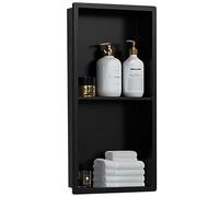 Nizer encastrable de douche en acier inoxydable 304 avec séparateur creux et étagère verticale Noir élégant (70 cm x 28 cm x 12,5 cm)