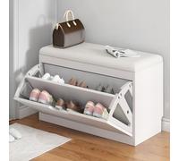 Nizer Étagère à chaussures basse en bois blanc avec seau incliné pour économiser de l'espace pour couloir, chambre à coucher, entrée - Parfait pour les petits espaces