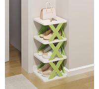 Nizer Étagère à chaussures empilable à 4 niveaux en plastique avec cadre en forme de X Facile à nettoyer Design autonome pour les petits espaces Vert Solution de rangement multicouche