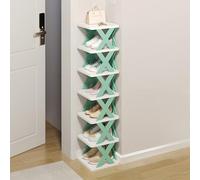Nizer Étagère à chaussures empilable à 7 niveaux Design étroit sur pied Cadre en X Peu encombrant Rangement à chaussures Facile à nettoyer Idéal pour les appartements Tour à chaussures Bleu