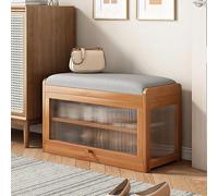 Nizer Étagère à chaussures en bambou avec portes battantes - Banc à chaussures d'entrée à 2 niveaux avec coussin en cuir synthétique - Rangement élégant pour couloir, porte d'entrée et vestiaire