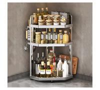 Nizer Étagère à épices à 3 niveaux en acier inoxydable avec support pour baguettes et crochets - Rangement d'angle compact pour la cuisine et la salle de bain - Solution peu encombrante pour la