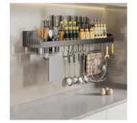 Nizer Étagère à épices multifonction avec crochets et couteaux en acier au carbone pour spatule, serviette et pots d'assaisonnement (noir, 40 cm)