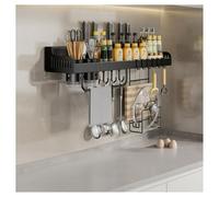 Nizer Étagère à épices multifonction pour cuisine - Support en acier au carbone avec crochets de rangement pour couteaux et pots d'assaisonnement - Noir 40 cm