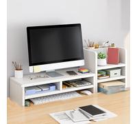 Nizer Étagère de bureau en bois avec support de moniteur Profondeur de rangement supplémentaire Idéal pour la maison, le bureau, l'écriture, les jeux et l'étude Blanc Taille B